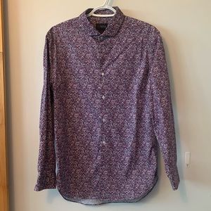 1670 Men's Slim Fit Burgundy Print Dress Shirt